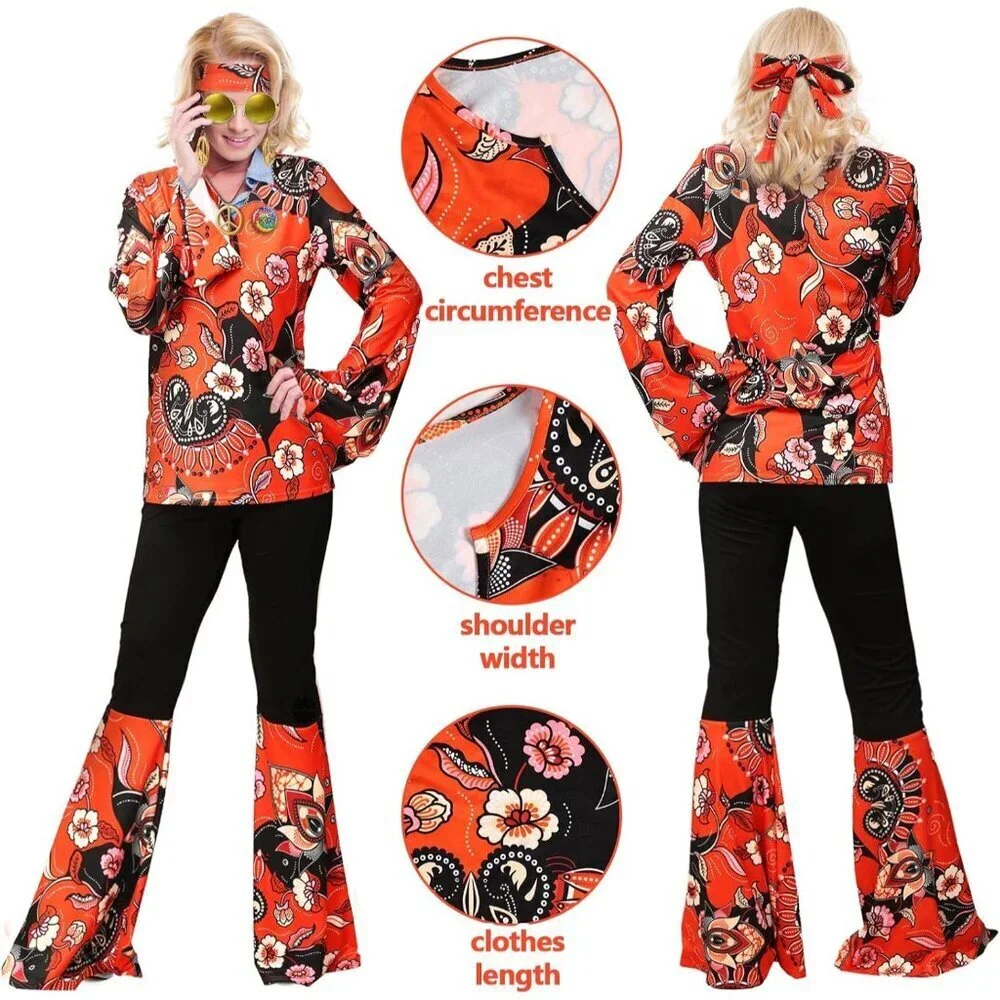 60s 70s Hippie Costume Set for Women Boho Retro Style Accessories Party